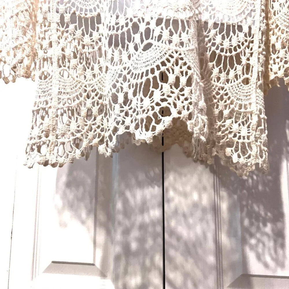 Forgotten Grace-100% Cotton Women's Boho/Hippie Top-Cream-Med-Lace Up-Lace Scall - Picture 11 of 12